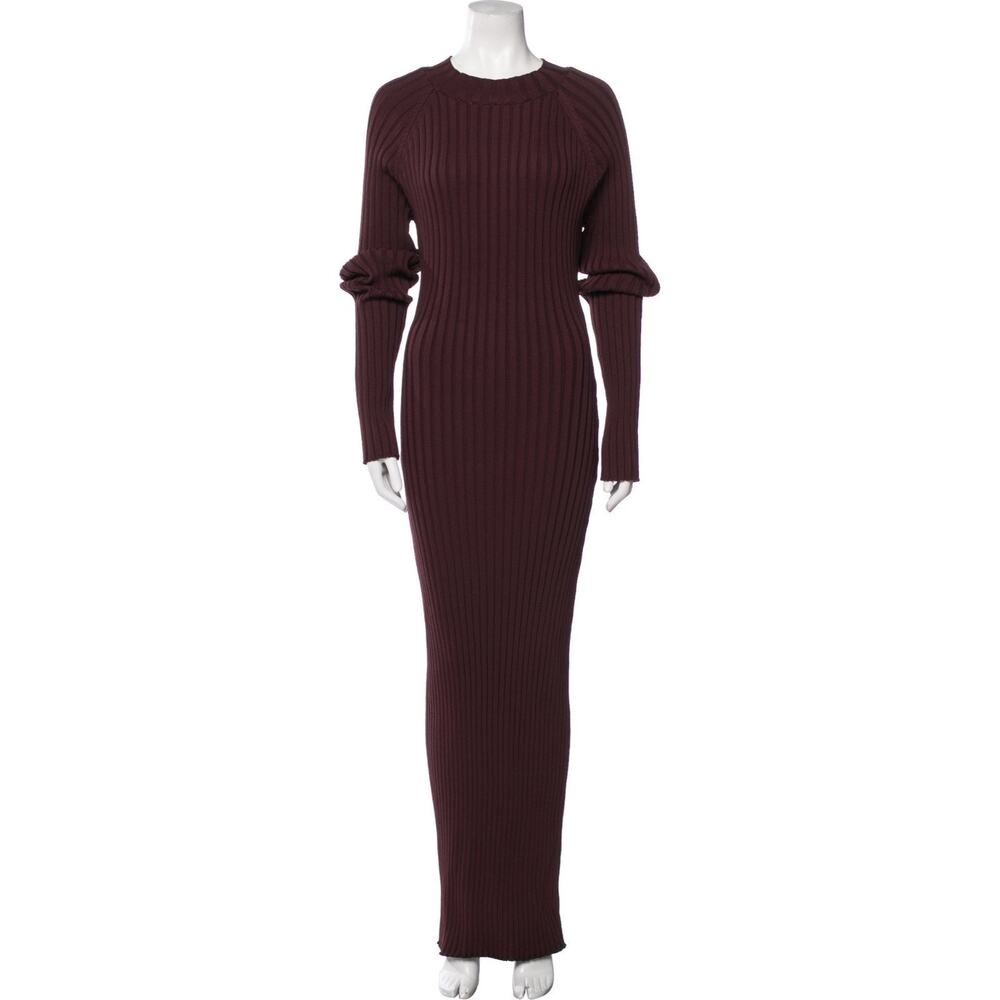 Hanifa Dress Womens Medium Burgundy Ribbed Maxi Long Sleeve Olivia Knit Gown